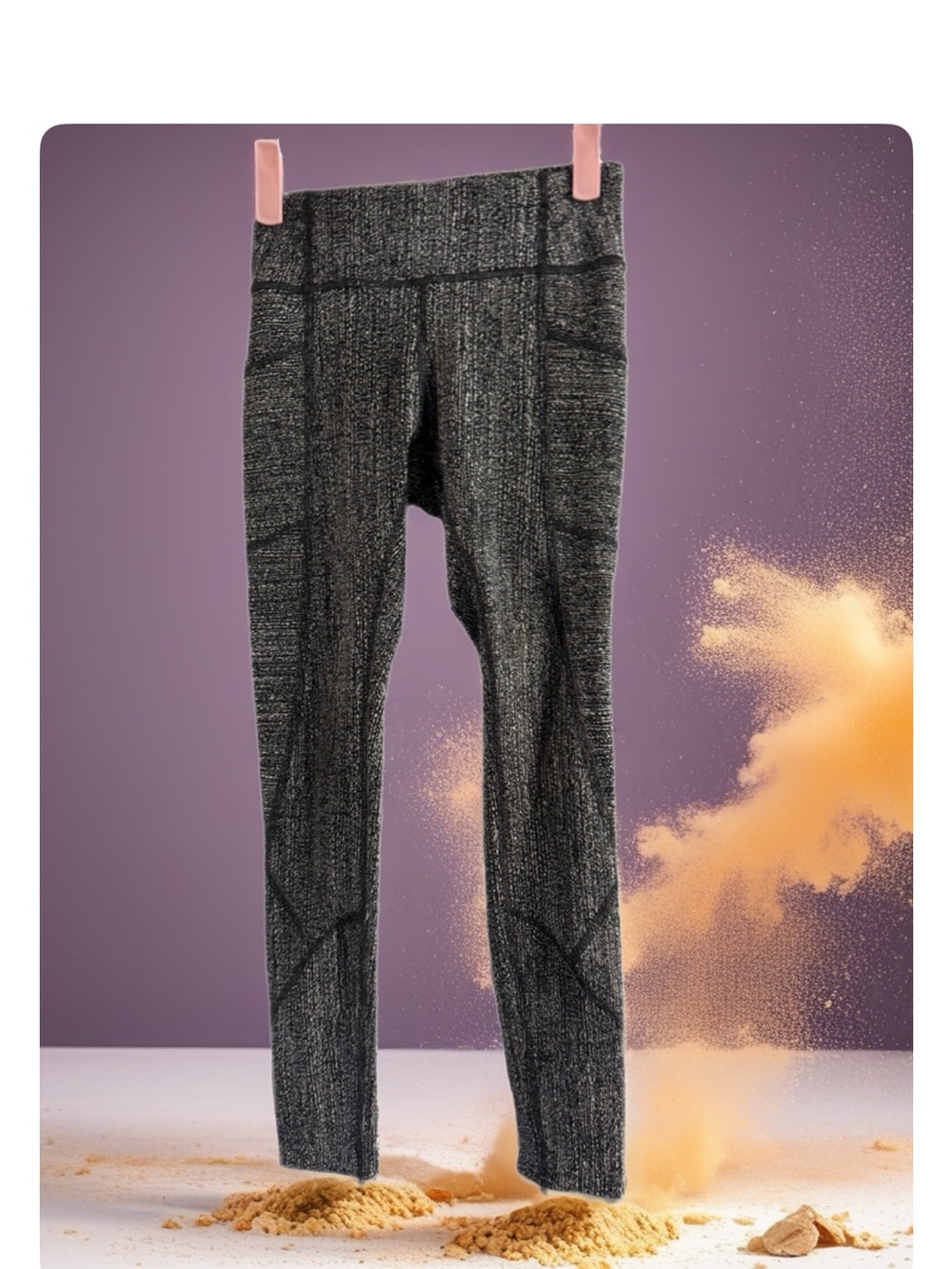 Lululemon Textured Black Marl Leggings with Cute ZigZag Leg Embellishments